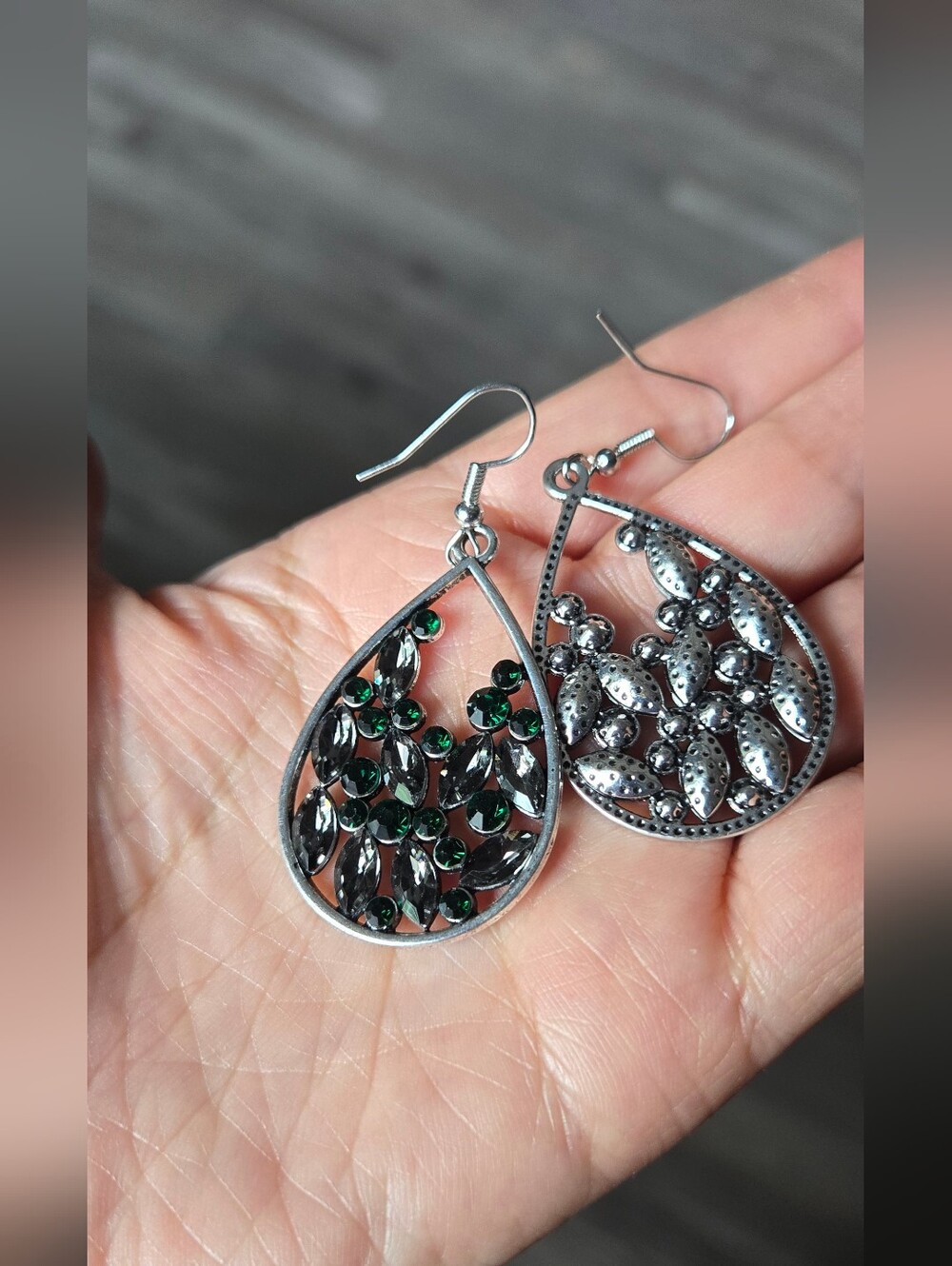 paparazzi Emerald & Smoke Teardrop Crystal Earrings - Picture 5 of 13